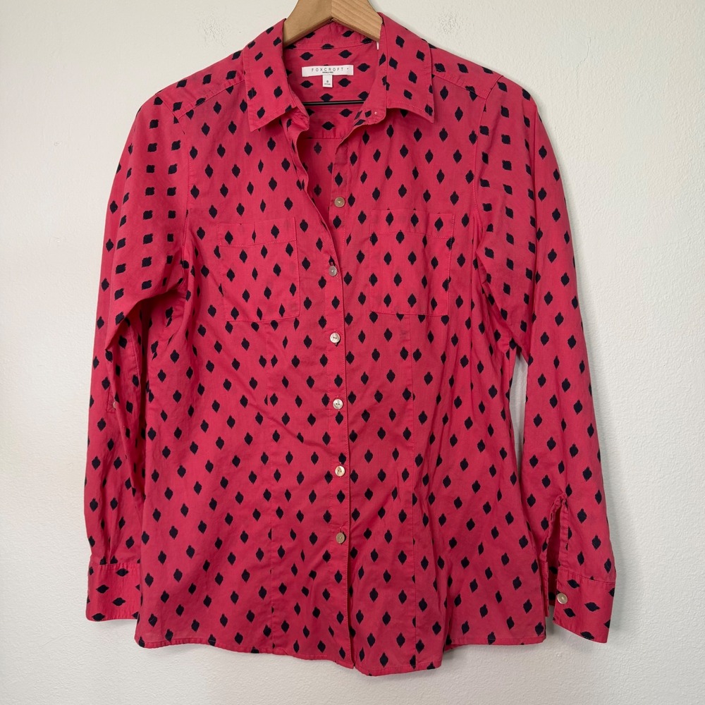 Foxcroft - Soft Red Polka Dot Button Down Top Size 8
